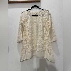 Sundance Embroidered Lace Long Sleeve Tunic Top cream-colored, scoop-neck blouse